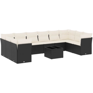vidaXL Salon de jardin 11 pcs avec coussins noir résine tressée pas cher