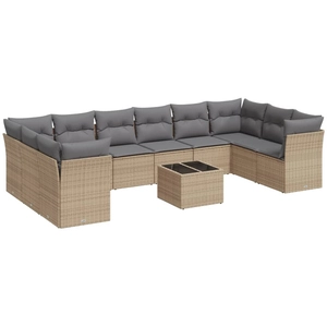 vidaXL Salon de jardin avec coussins 10 pcs beige résine tressée pas cher