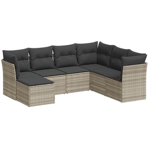 vidaXL Salon de jardin avec coussins 7 pcs gris clair résine tressée pas cher