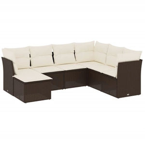 vidaXL Salon de jardin avec coussins 7 pcs marron résine tressée pas cher