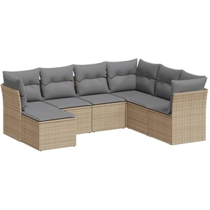 vidaXL Salon de jardin avec coussins 7 pcs beige résine tressée pas cher