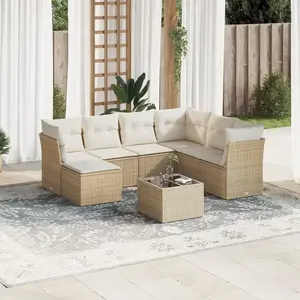 vidaXL Salon de jardin avec coussins 8 pcs beige résine tressée pas cher