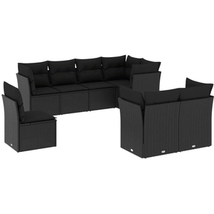 vidaXL Salon de jardin 8 pcs avec coussins noir résine tressée pas cher