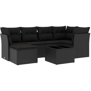 vidaXL Salon de jardin 6 pcs avec coussins noir résine tressée pas cher