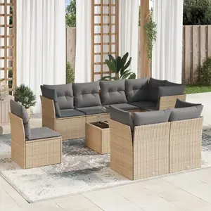 vidaXL Salon de jardin avec coussins 9 pcs beige résine tressée pas cher