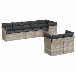 vidaXL Salon de jardin 8 pcs avec coussins gris clair résine tressée pas cher