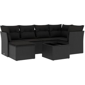 vidaXL Salon de jardin 7 pcs avec coussins noir résine tressée pas cher