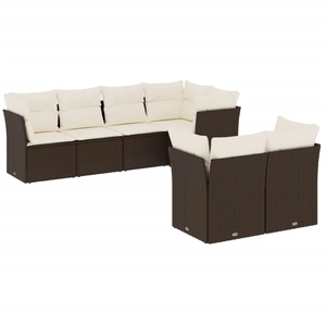 vidaXL Salon de jardin avec coussins 7 pcs marron résine tressée pas cher