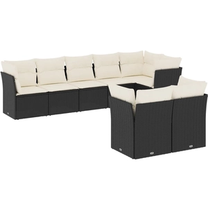 vidaXL Salon de jardin 8 pcs avec coussins noir résine tressée pas cher