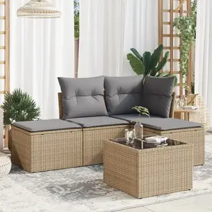 vidaXL Salon de jardin avec coussins 5 pcs beige résine tressée pas cher