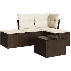 vidaXL Salon de jardin 4 pcs avec coussins marron résine tressée pas cher