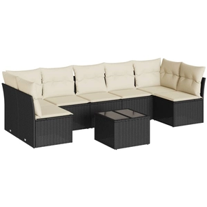 vidaXL Salon de jardin 8 pcs avec coussins noir résine tressée pas cher