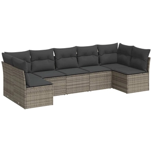 vidaXL Salon de jardin avec coussins 7 pcs gris résine tressée pas cher