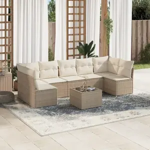 vidaXL Salon de jardin avec coussins 8 pcs beige résine tressée pas cher