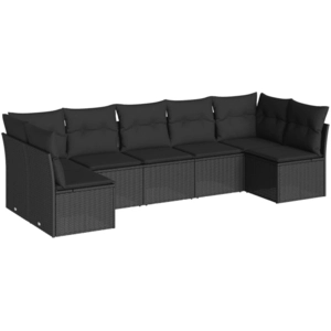vidaXL Salon de jardin 7 pcs avec coussins noir résine tressée pas cher