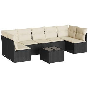 vidaXL Salon de jardin 7 pcs avec coussins noir résine tressée pas cher