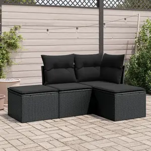 vidaXL Salon de jardin 4 pcs avec coussins noir résine tressée pas cher