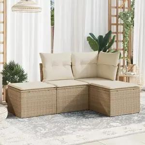 vidaXL Salon de jardin avec coussins 4 pcs beige résine tressée pas cher