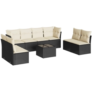 vidaXL Salon de jardin 8 pcs avec coussins noir résine tressée pas cher