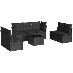 vidaXL Salon de jardin 8 pcs avec coussins noir résine tressée pas cher