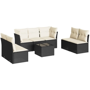 vidaXL Salon de jardin 8 pcs avec coussins noir résine tressée pas cher