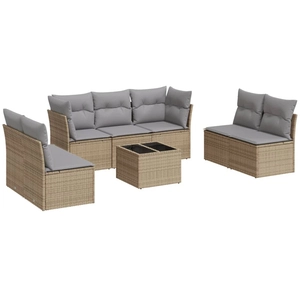 vidaXL Salon de jardin avec coussins 7 pcs beige résine tressée pas cher