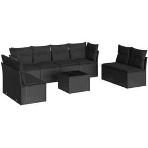 vidaXL Salon de jardin 9 pcs avec coussins noir résine tressée pas cher
