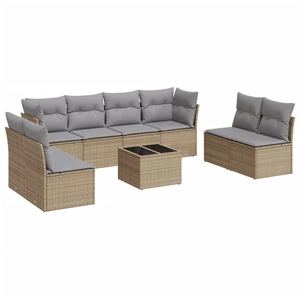 vidaXL Salon de jardin avec coussins 8 pcs beige résine tressée pas cher