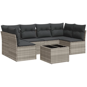 vidaXL Salon de jardin avec coussins 7 pcs gris clair résine tressée pas cher
