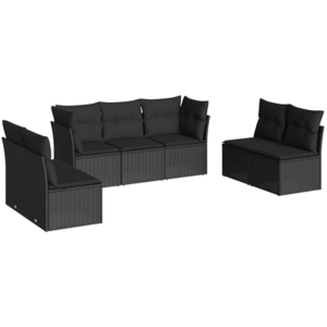 vidaXL Salon de jardin 7 pcs avec coussins noir résine tressée pas cher