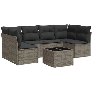 vidaXL Salon de jardin avec coussins 7 pcs gris résine tressée pas cher