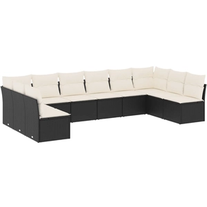 vidaXL Salon de jardin 11 pcs avec coussins noir résine tressée pas cher