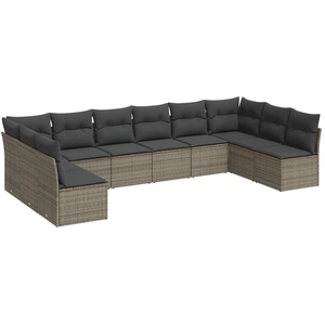 vidaXL Salon de jardin avec coussins 10 pcs gris résine tressée pas cher