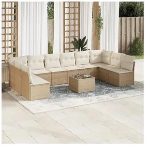 vidaXL Salon de jardin 11 pcs avec coussins beige résine tressée pas cher