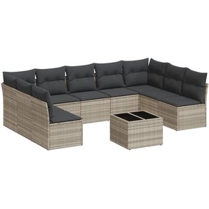 vidaXL Salon de jardin avec coussins 10 pcs gris clair résine tressée pas cher