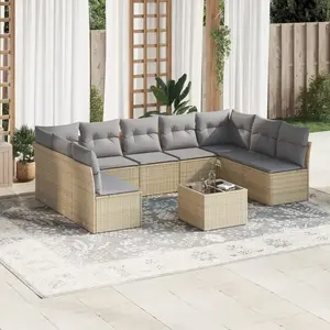 vidaXL Salon de jardin avec coussins 10 pcs beige résine tressée pas cher