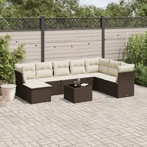 vidaXL - 9-delige - Loungeset - met - kussens - poly - rattan - bruin pas cher