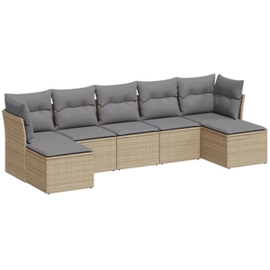 vidaXL Salon de jardin avec coussins 7 pcs beige résine tressée pas cher