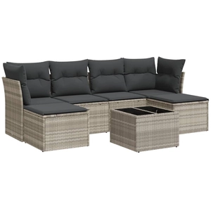 vidaXL Salon de jardin avec coussins 7 pcs gris clair résine tressée pas cher