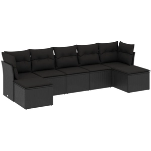 vidaXL Salon de jardin 7 pcs avec coussins noir résine tressée pas cher