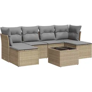 vidaXL Salon de jardin avec coussins 7 pcs beige résine tressée pas cher