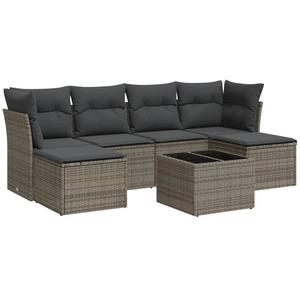 vidaXL Salon de jardin avec coussins 7 pcs gris résine tressée pas cher