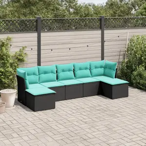 vidaXL Vidaxl Salon De Jardin 7 Pcs Avec Coussins Noir Résine Tressée pas cher