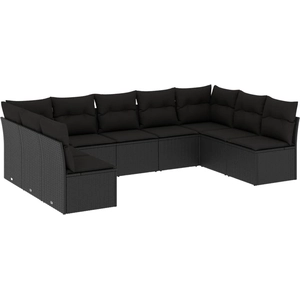 vidaXL Salon de jardin 10 pcs avec coussins noir résine tressée pas cher