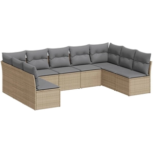 vidaXL Salon de jardin avec coussins 9 pcs beige résine tressée pas cher