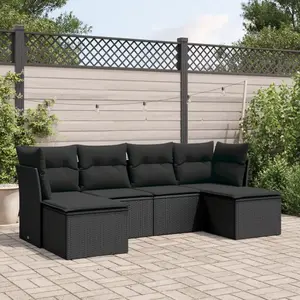 vidaXL Salon de jardin 6 pcs avec coussins noir résine tressée pas cher