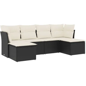 vidaXL Salon de jardin 6 pcs avec coussins noir résine tressée pas cher