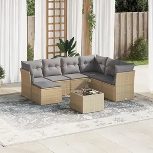 vidaXL Salon de jardin avec coussins 8 pcs beige résine tressée pas cher