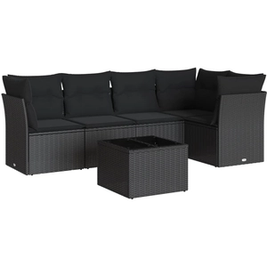 vidaXL Salon de jardin 5 pcs avec coussins noir résine tressée pas cher