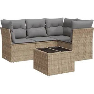vidaXL Salon de jardin avec coussins 5 pcs beige résine tressée pas cher